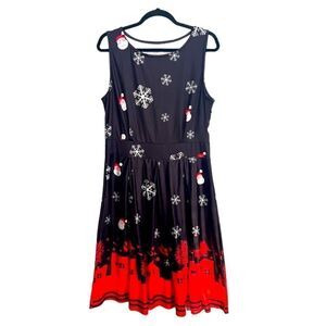 Women’s NEW XL Christmas novelty Santa snowflake print midi dress